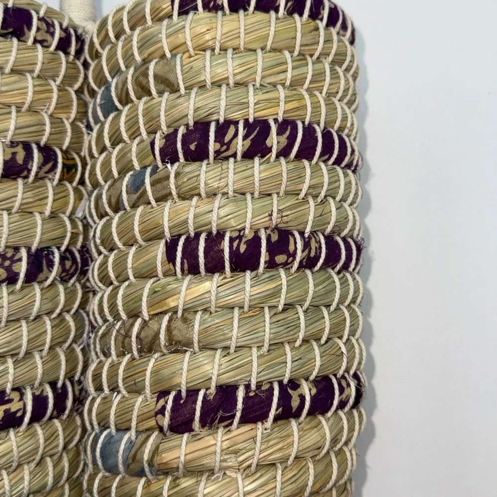 Handmade Seagrass Woven Basket, Double Bottle/Wine Carrier Storage, Boho Organic